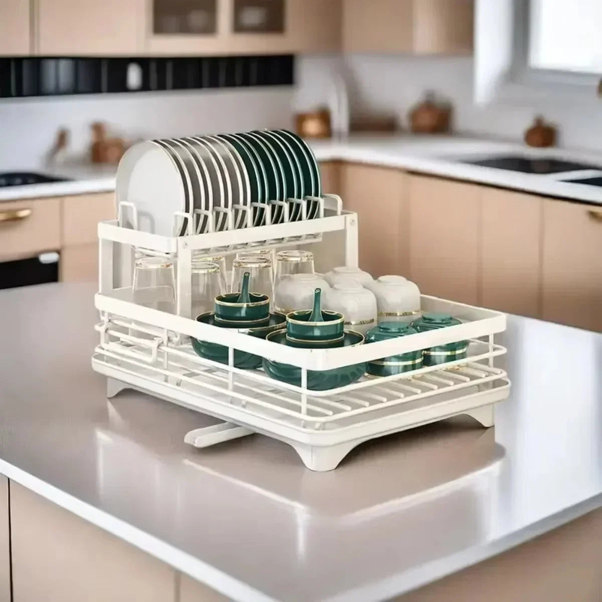 Adjustable 2-Tier Dish Drainer Rack – Space-Saving Kitchen Organizer for Plates, Cups & Cutlery