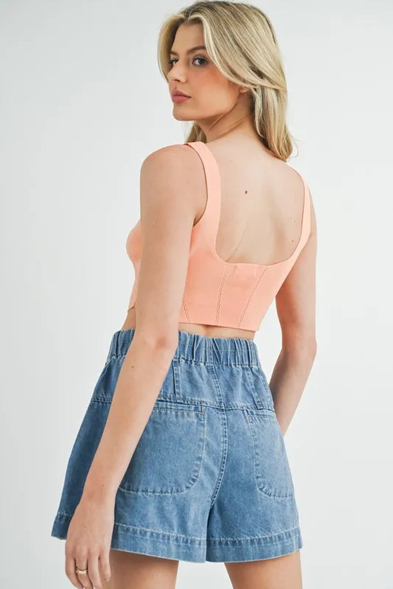 MABLE Corset Design Detail Crop Knit Top