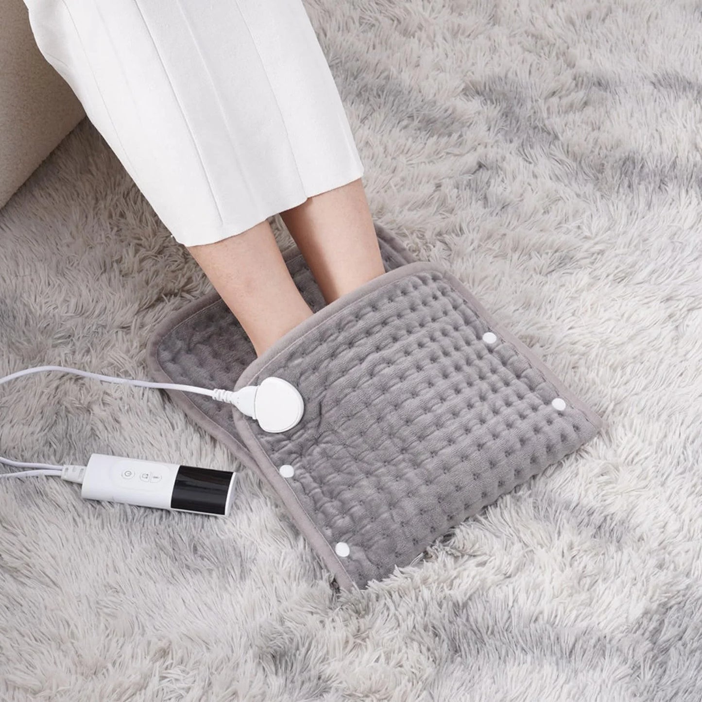 Electric Heating Pad for Back Pain and Cramp Relief, 60X30Cm Flexible, 4 Auto-Off Timers & Snap Buttons (Gray)