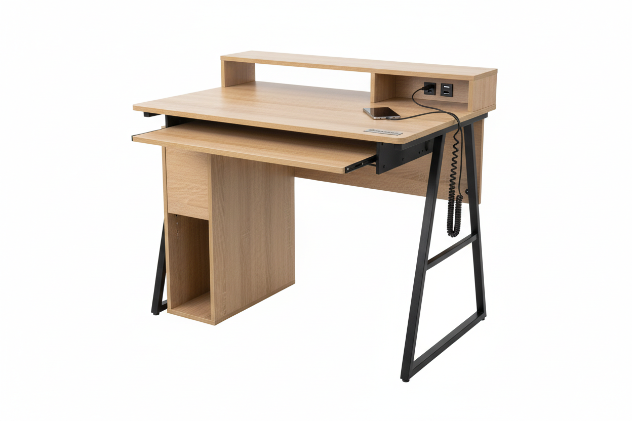 Boahaus Kettlewell modern computer desk with space-saving design and USB ports for home office