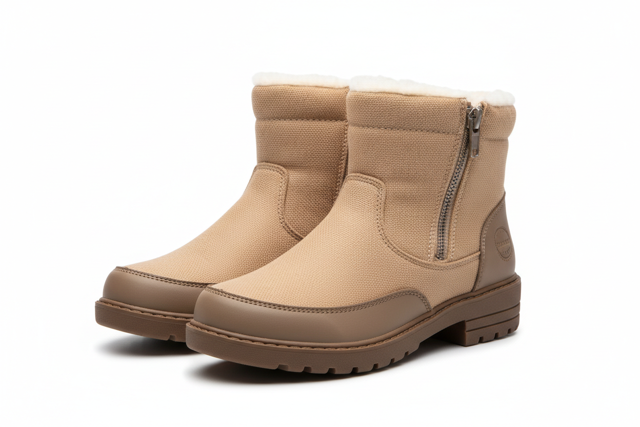 Warm plush boots winter fashion side-zipper snow boots for women, outdoor thickened low-heeled winter shoes with plush lining