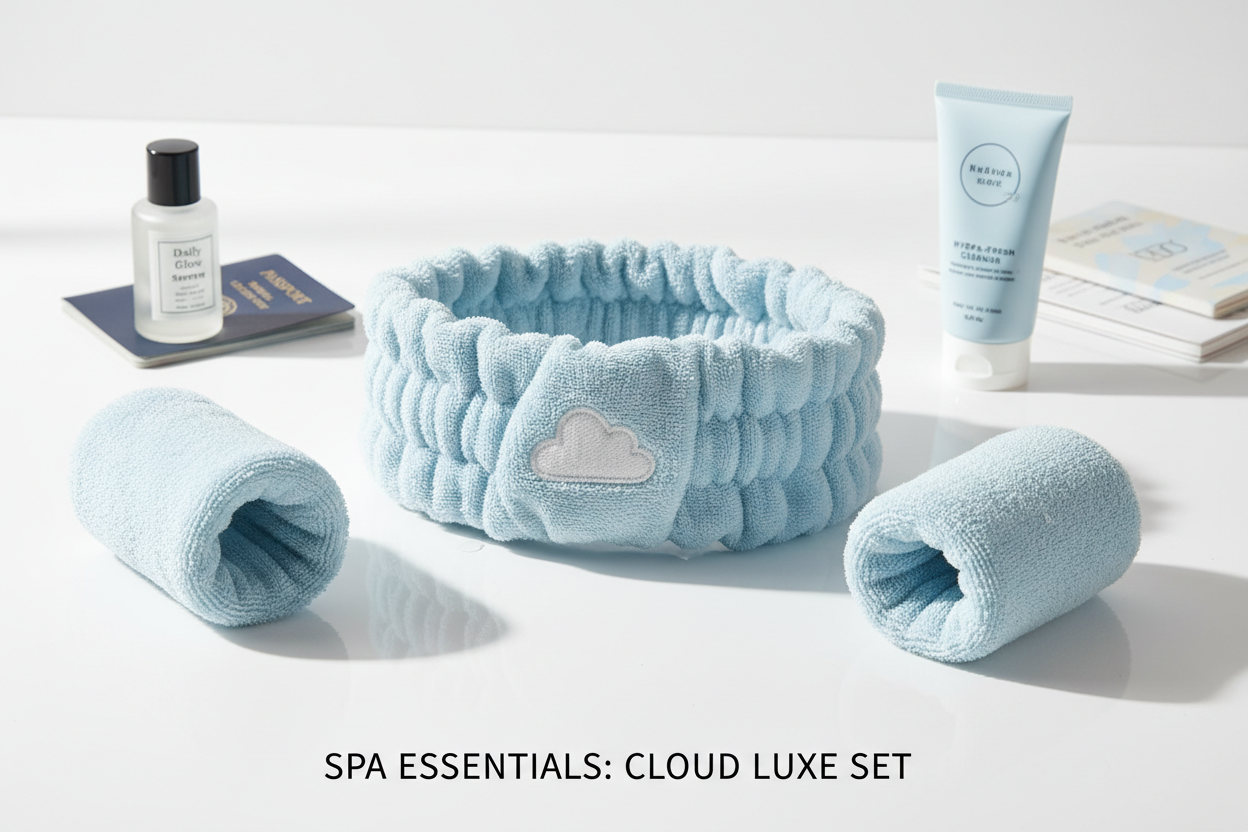 3 piece spa wristband and headband set for washing face skin care, soft spa hair band for daily skincare and makeup