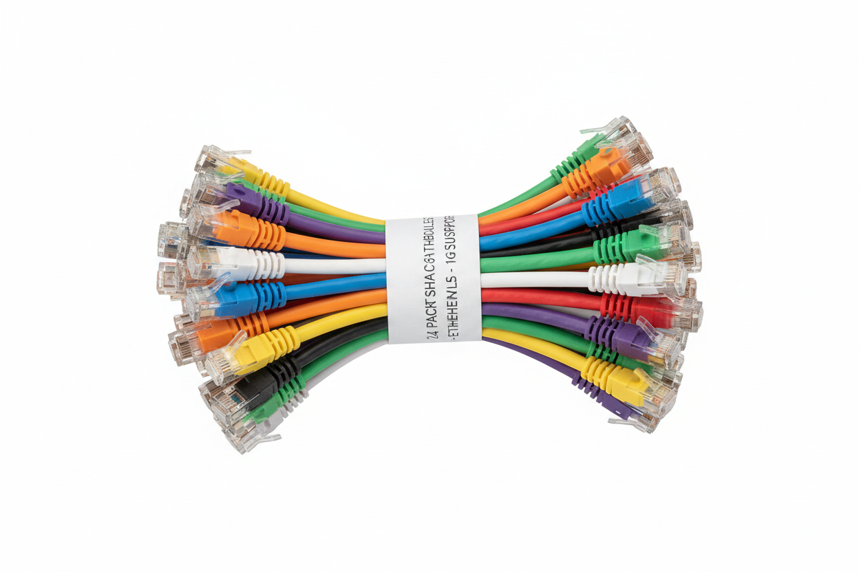 24 pack short flat Cat6 Ethernet patch cables for patch panel to switch