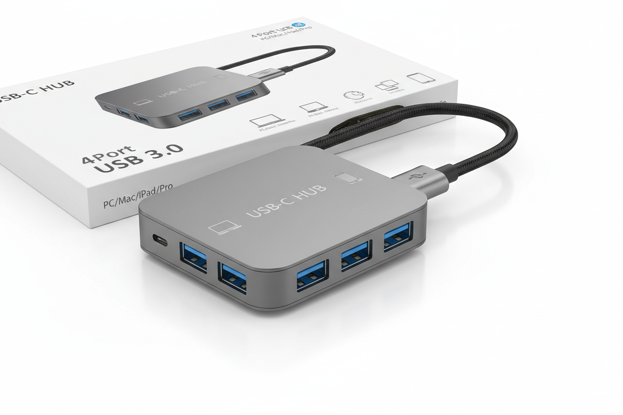 USB-C to USB 3.0 4-port hub splitter for PC, Mac, iPad and MacBook Pro