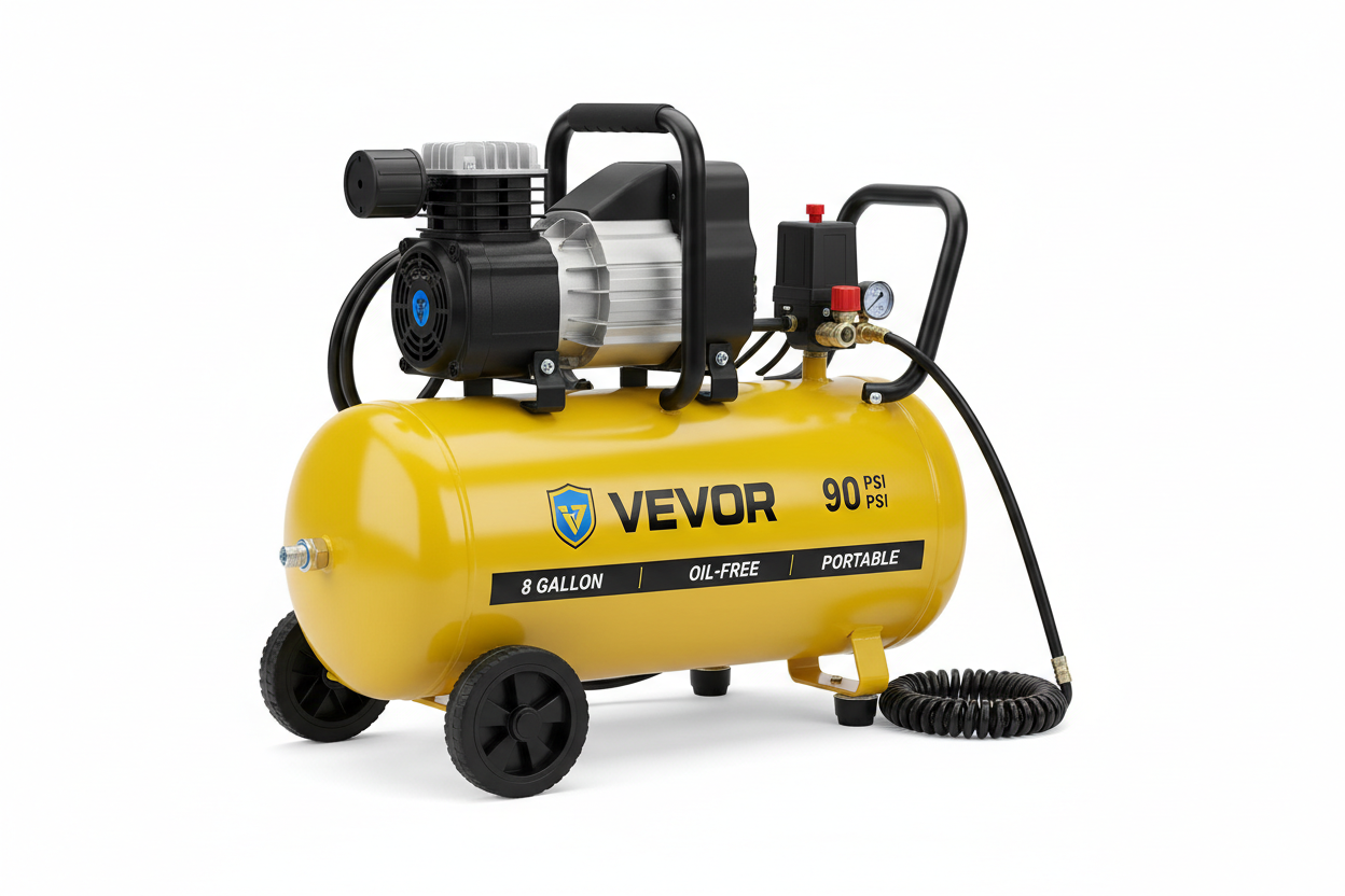 VEVOR compact portable oil-free air compressor, 8 gallon 90 PSI for home and workshop use