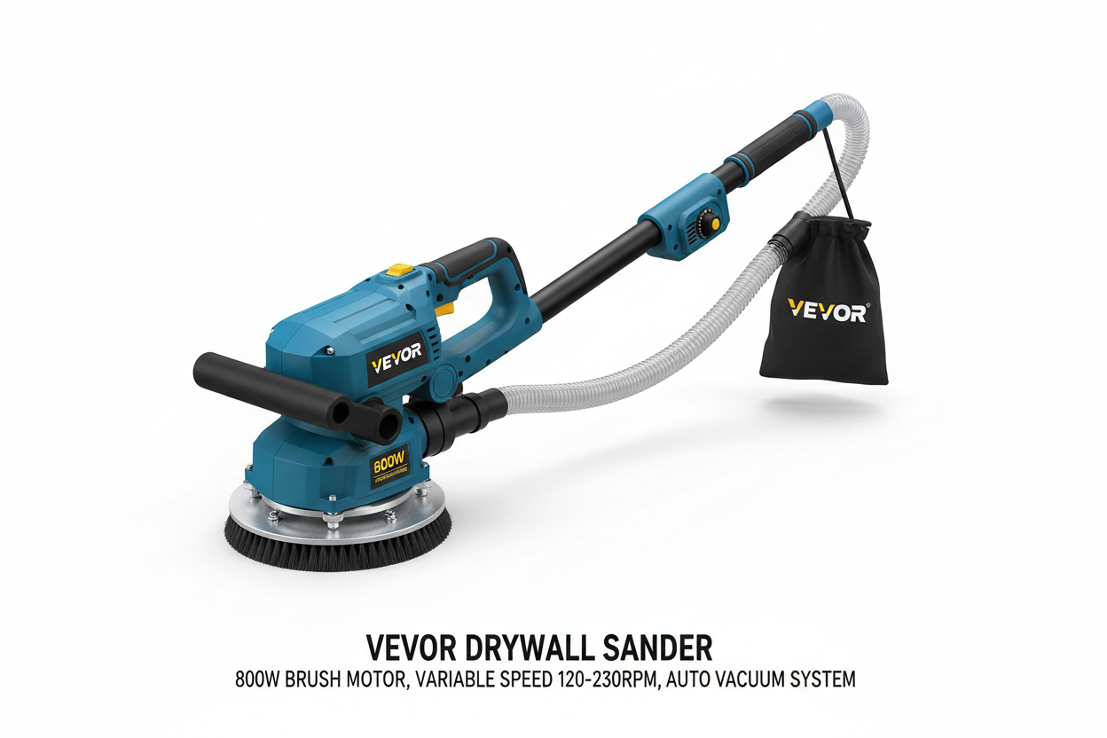 VEVOR drywall sander 800W variable speed 1200-2300RPM with auto vacuum system for professional wall sanding
