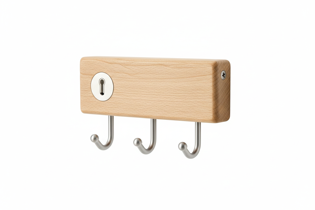 Modern beech wood wall hook, coat and key holder for home entryway
