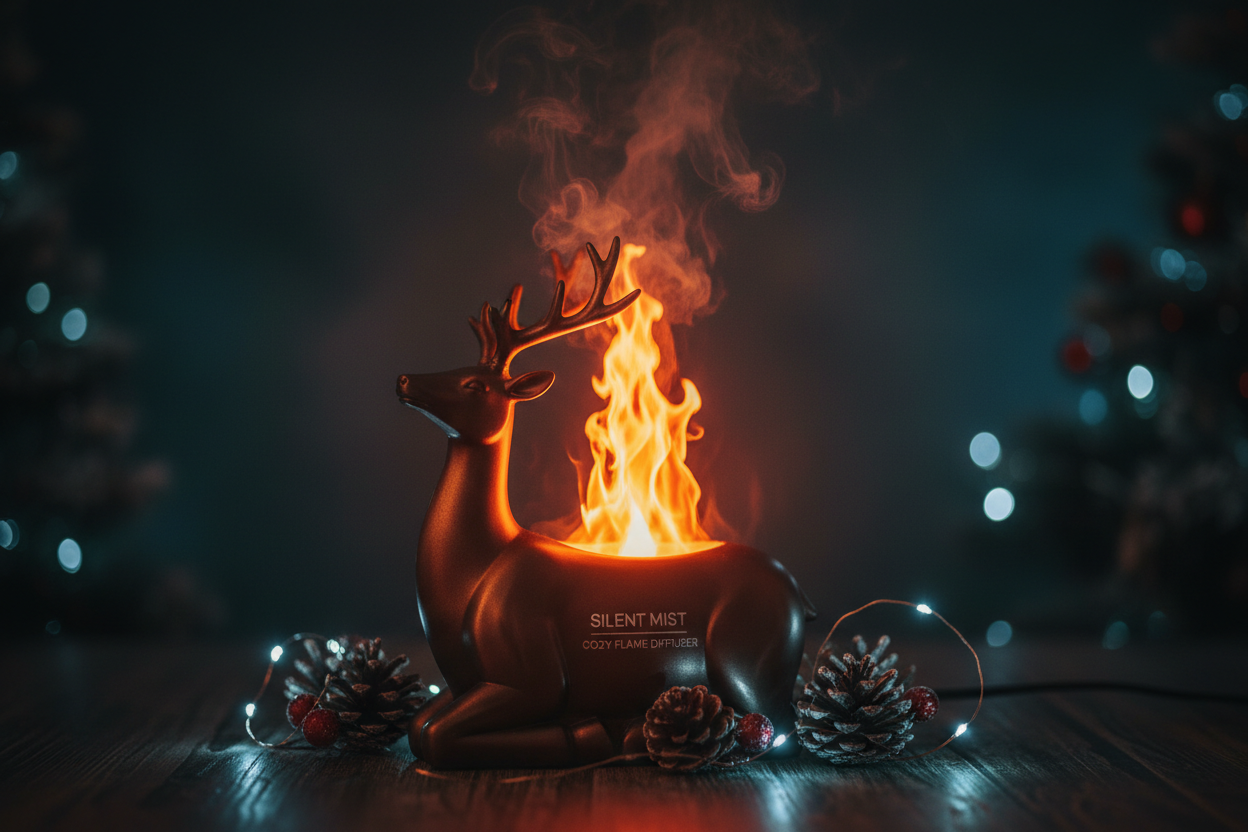 Elk shaped flame humidifier diffuser, atmosphere lamp for Christmas home decoration