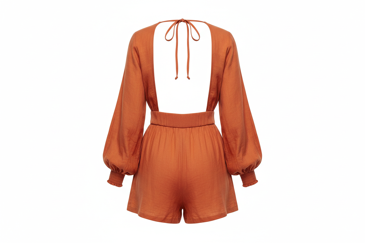 Brillara backless long sleeve romper for women summer, stylish one-piece backless jumpsuit with long sleeves