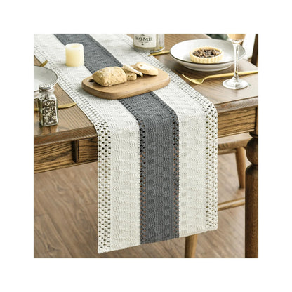 Mode Dark Grey Farmhouse Rustic Table Runner, Seasonal Holiday Hollow Kitchen Dining Table Decoration for Home Party Decor 12X72 Inch