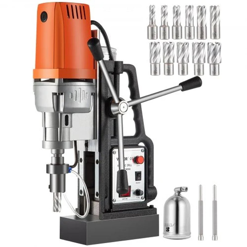 Magnetic Drill 1450W Magnetic Drill Press with 2Inch Boring Diameter Annular Cutter Machine 2900 LBS 11Pcs HSS Annular Cutter Bits
