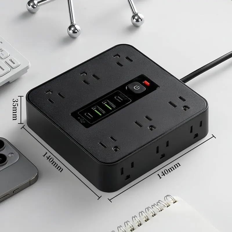 Surge Protector Power Strip - 12 Outlets with 4 USB Ports (1 USB C), 16-In-1 Extension Cord with 5Ft Flat Plug