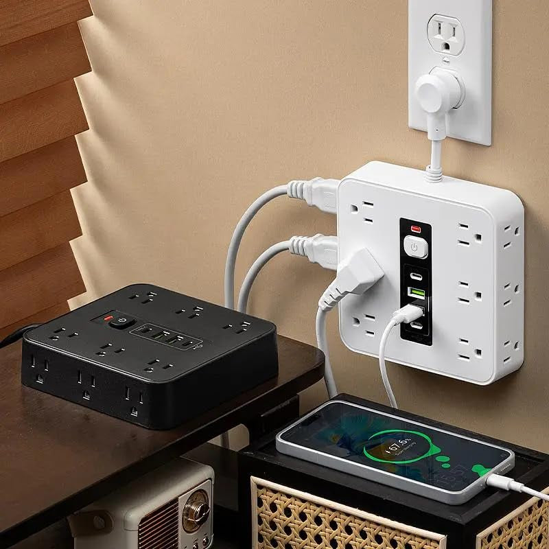 Surge Protector Power Strip - 12 Outlets with 4 USB Ports (1 USB C), 16-In-1 Extension Cord with 5Ft Flat Plug
