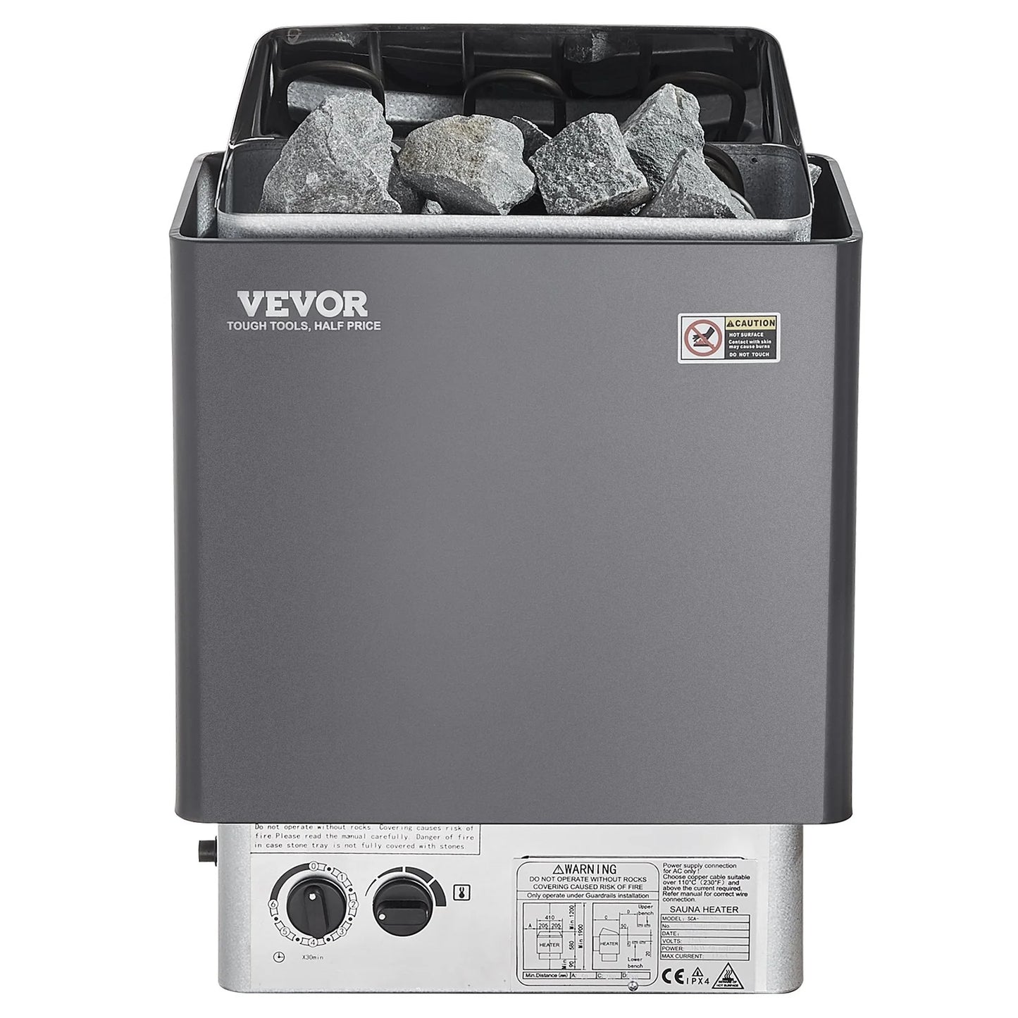 VEVOR Sauna Heater, 4.5KW 220V Electric Sauna Stove, Steam Bath Sauna Heater with Built-In Controls, 3H Timer and Adjustable Temp for Max. 105-210 Cubic Feet, Home Hotel Spa Shower Use, FCC Certification