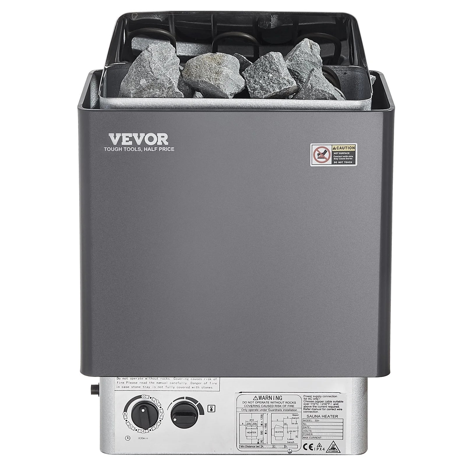 VEVOR Sauna Heater, 4.5KW 220V Electric Sauna Stove, Steam Bath Sauna Heater with Built-In Controls, 3H Timer and Adjustable Temp for Max. 105-210 Cubic Feet, Home Hotel Spa Shower Use, FCC Certification