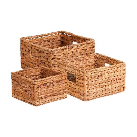 Banana Leaf Storage Baskets –Water Hyacinth Woven Basket, Decorative Baskets for Shelves, Basket for Gifts, Closet, Pantry, and Home Organization, Set of 3, Multi-Size