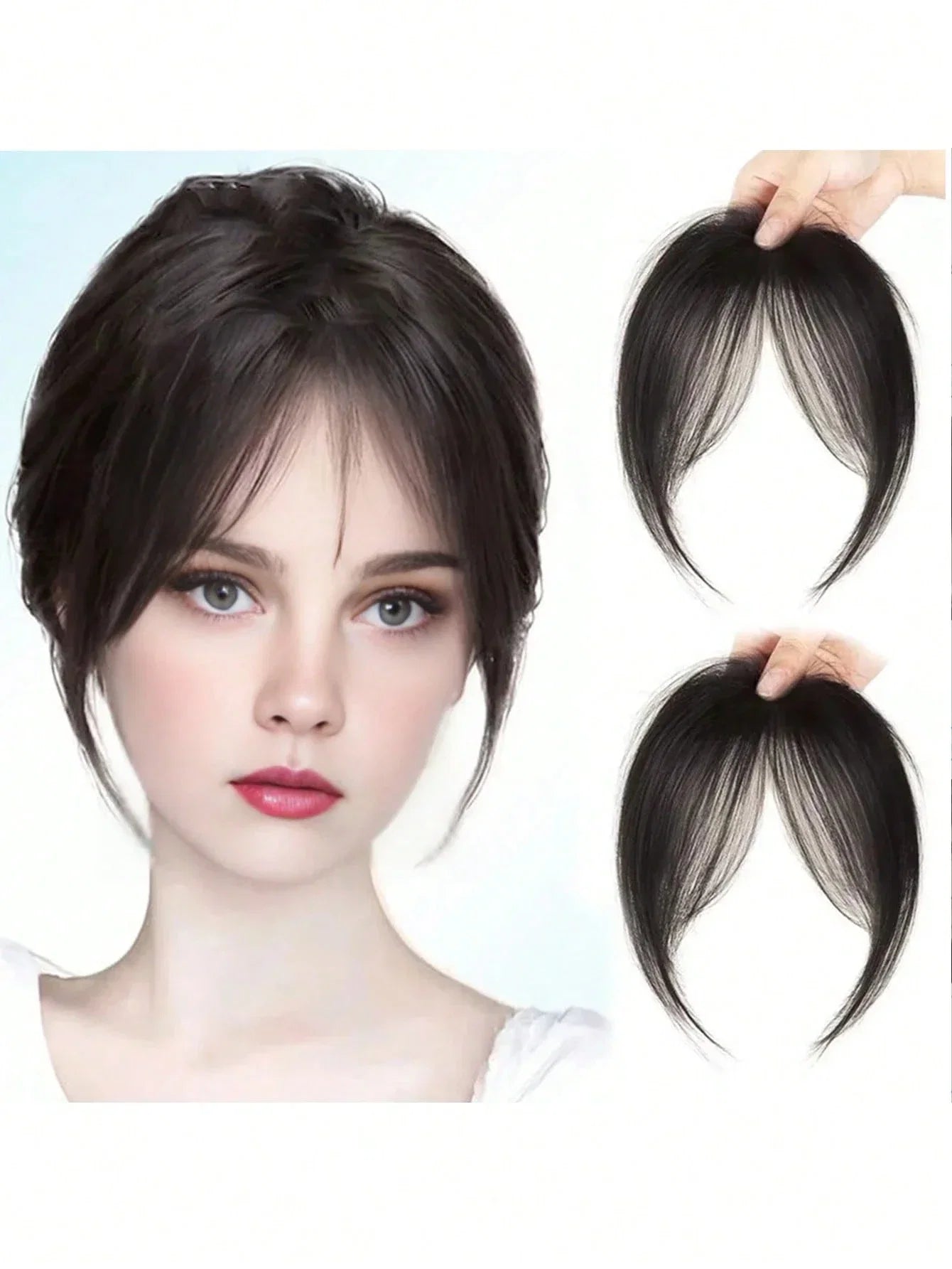 Synthesis Wig Middle-Part Bangs Hair Extensions Clip in Forehead Natural Seamless French Oblique Bangs Eight-Character Bangs