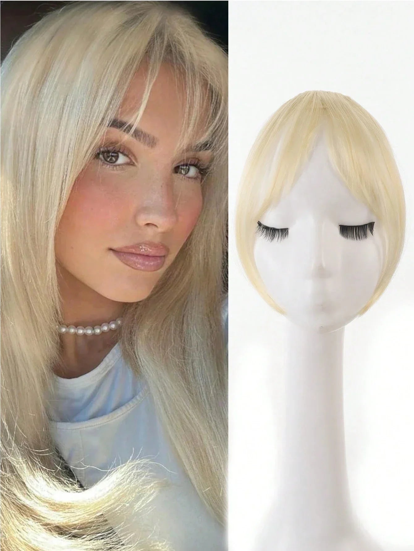 Synthesis Wig Middle-Part Bangs Hair Extensions Clip in Forehead Natural Seamless French Oblique Bangs Eight-Character Bangs