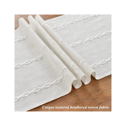 Rustic Linen Table Runner Farmhouse Style Table Runners 72 Inches Long Embroidered Table Runner with Hand-Tassels for Party, Dresser Decor and Dining Room Decorations