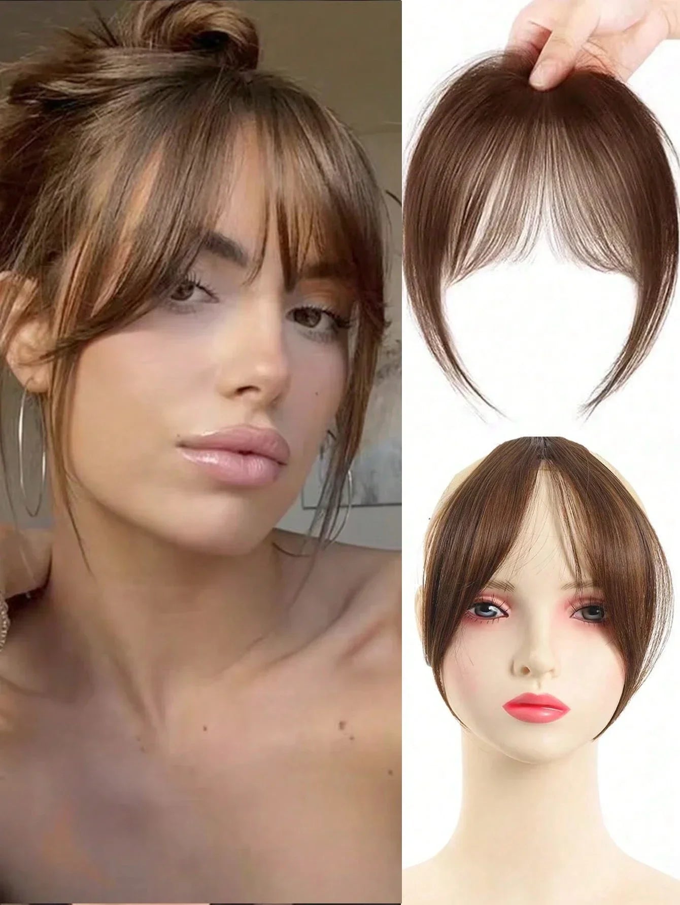 Synthesis Wig Middle-Part Bangs Hair Extensions Clip in Forehead Natural Seamless French Oblique Bangs Eight-Character Bangs
