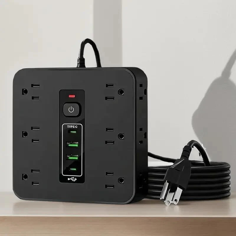 Surge Protector Power Strip - 12 Outlets with 4 USB Ports (1 USB C), 16-In-1 Extension Cord with 5Ft Flat Plug