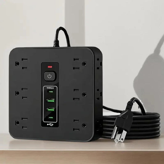 Surge Protector Power Strip - 12 Outlets with 4 USB Ports (1 USB C), 16-In-1 Extension Cord with 5Ft Flat Plug