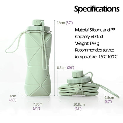 600Ml Collapsible Silicone Water Bottle ‚Äì Bpa-Free Foldable Travel Flask (Light Green)
