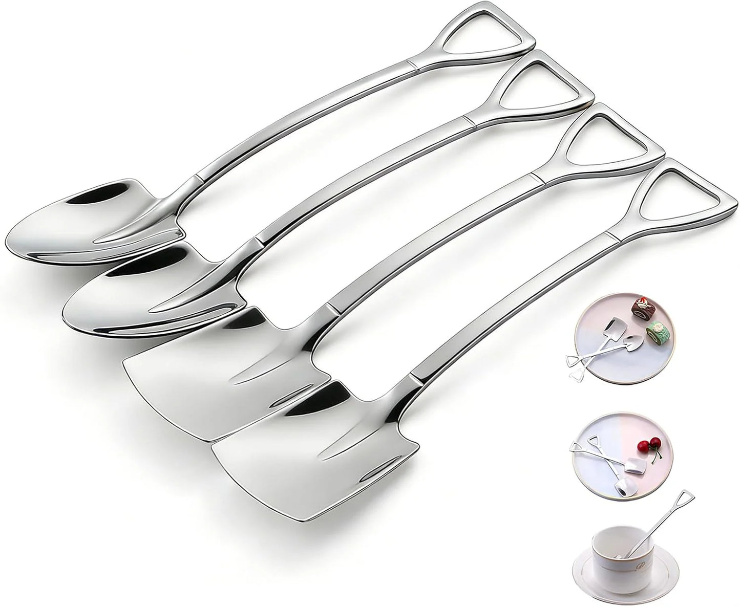 4 Pcs 6" Small Dessert Spoons, Stainless Steel Shovel Shape Coffee Ice Cream Spoons, Creative Tableware Tea Sugar Stirring Spoon for Party Festival Gift