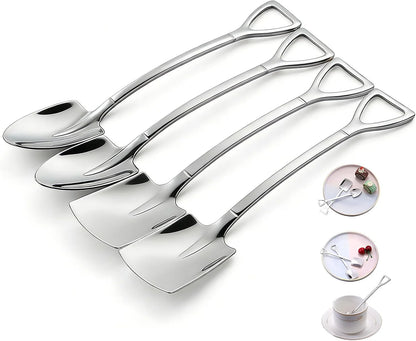 4 Pcs 6" Small Dessert Spoons, Stainless Steel Shovel Shape Coffee Ice Cream Spoons, Creative Tableware Tea Sugar Stirring Spoon for Party Festival Gift