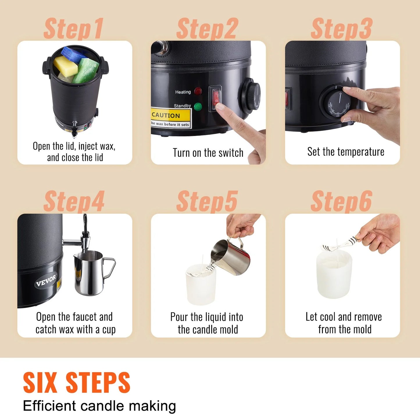 VEVOR 10 L Wax Melter for Candle Making, Extra Large Electric Wax Melting Pot, with Easy Pour Spout and 9-Level Temp Control, Easy Clean for Candle Soap Cream Beauty Bulk Production Business or Home