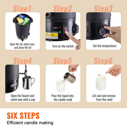 VEVOR 10 L Wax Melter for Candle Making, Extra Large Electric Wax Melting Pot, with Easy Pour Spout and 9-Level Temp Control, Easy Clean for Candle Soap Cream Beauty Bulk Production Business or Home
