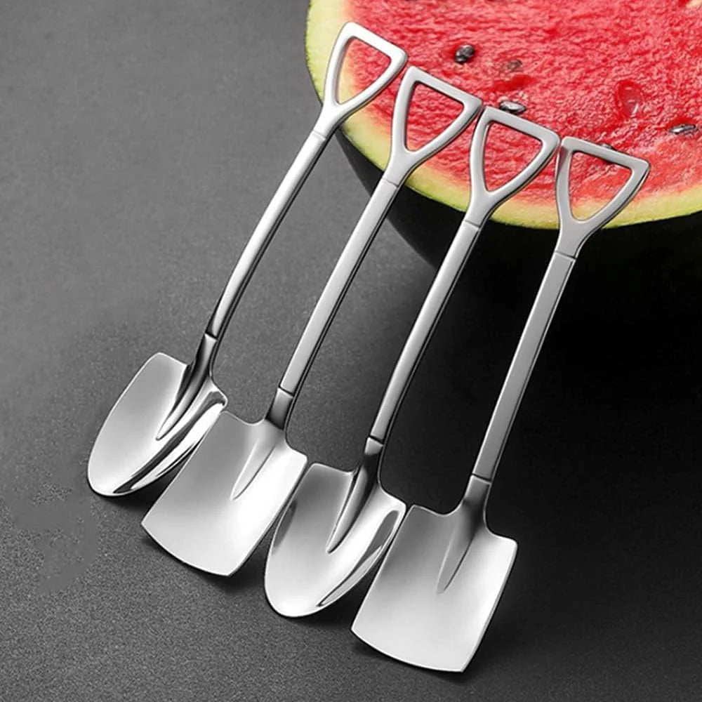 4 Pcs 6" Small Dessert Spoons, Stainless Steel Shovel Shape Coffee Ice Cream Spoons, Creative Tableware Tea Sugar Stirring Spoon for Party Festival Gift