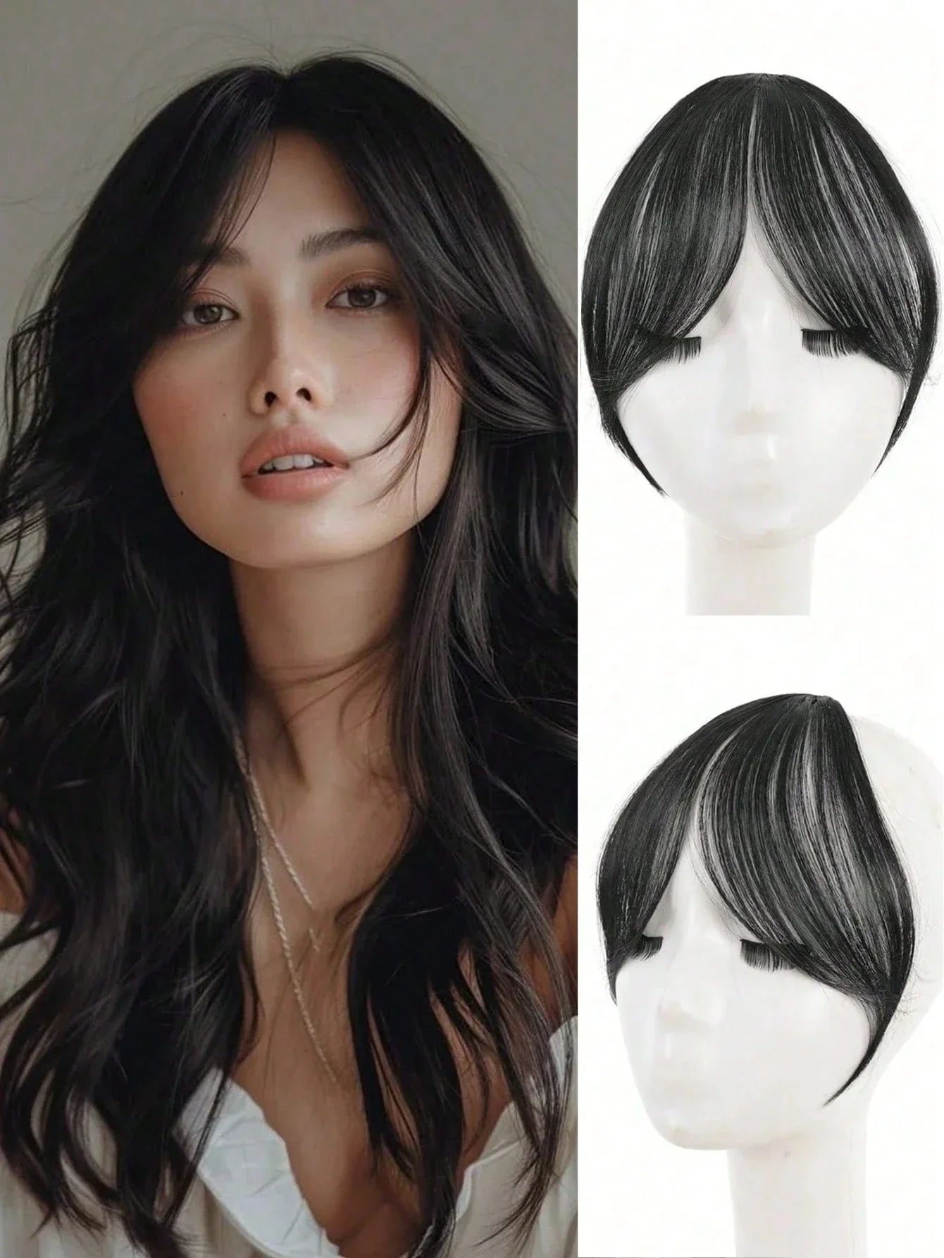 Synthesis Wig Middle-Part Bangs Hair Extensions Clip in Forehead Natural Seamless French Oblique Bangs Eight-Character Bangs