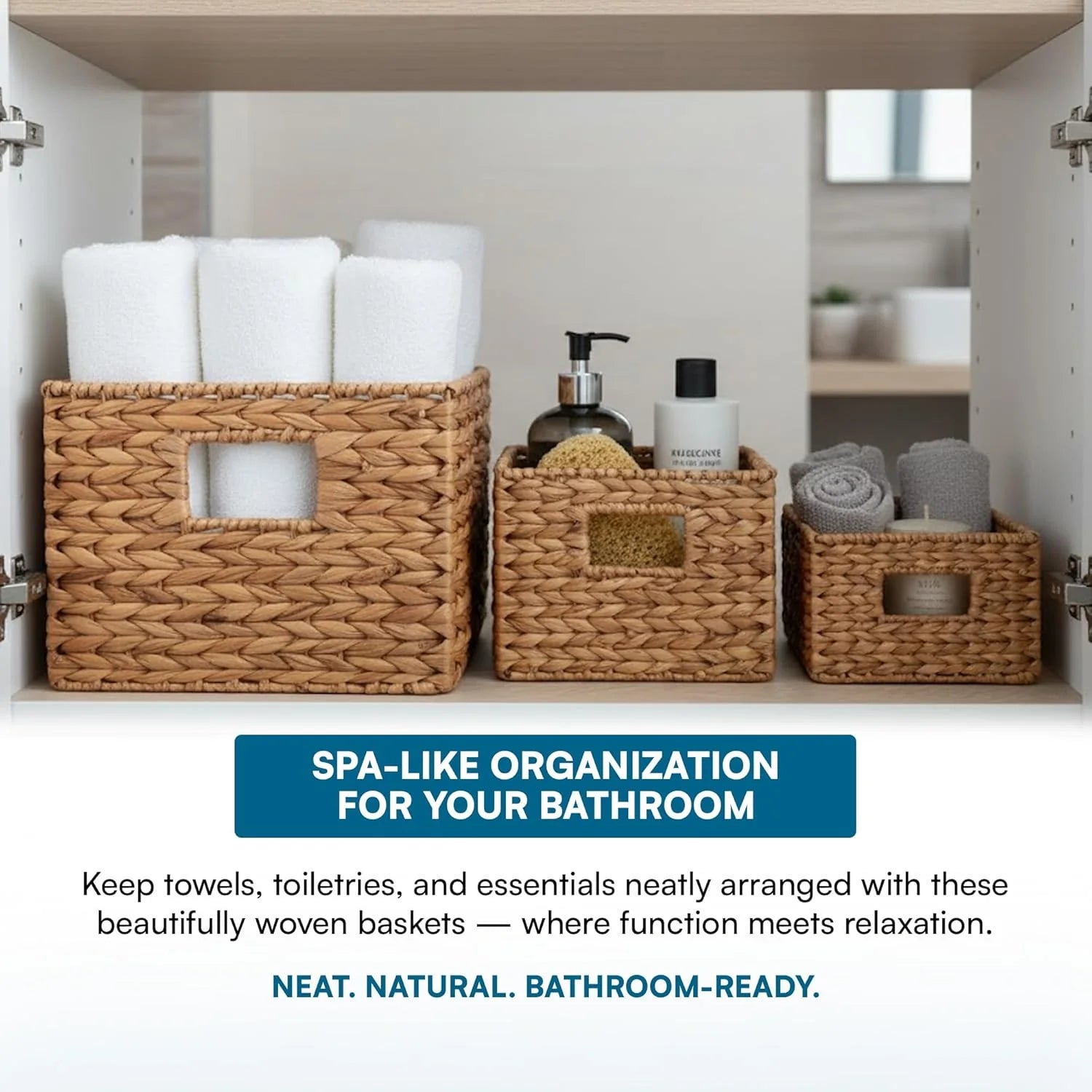 Banana Leaf Storage Baskets –Water Hyacinth Woven Basket, Decorative Baskets for Shelves, Basket for Gifts, Closet, Pantry, and Home Organization, Set of 3, Multi-Size