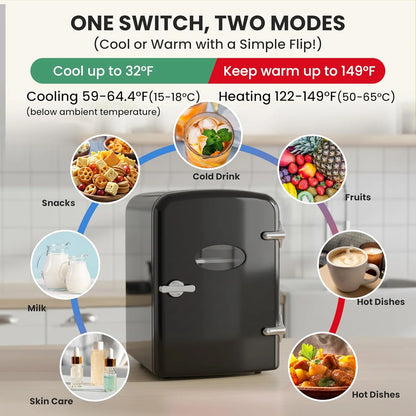 Simple Deluxe Mini Fridge with Viewing Window, 4L/6 Can Portable Cooler & Warmer, Freon-Free Small Refrigerator for Skincare, Drinks, Snacks & Cosmetics