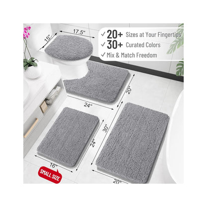 Bathroom Rugs 30X20, Extra Soft Absorbent Chenille Bath Rugs, Rubber Backing Quick Dry, Machine Washable Bath Mats for Bathroom Floor, Tub and Shower, Home Decor Accessories, Grey
