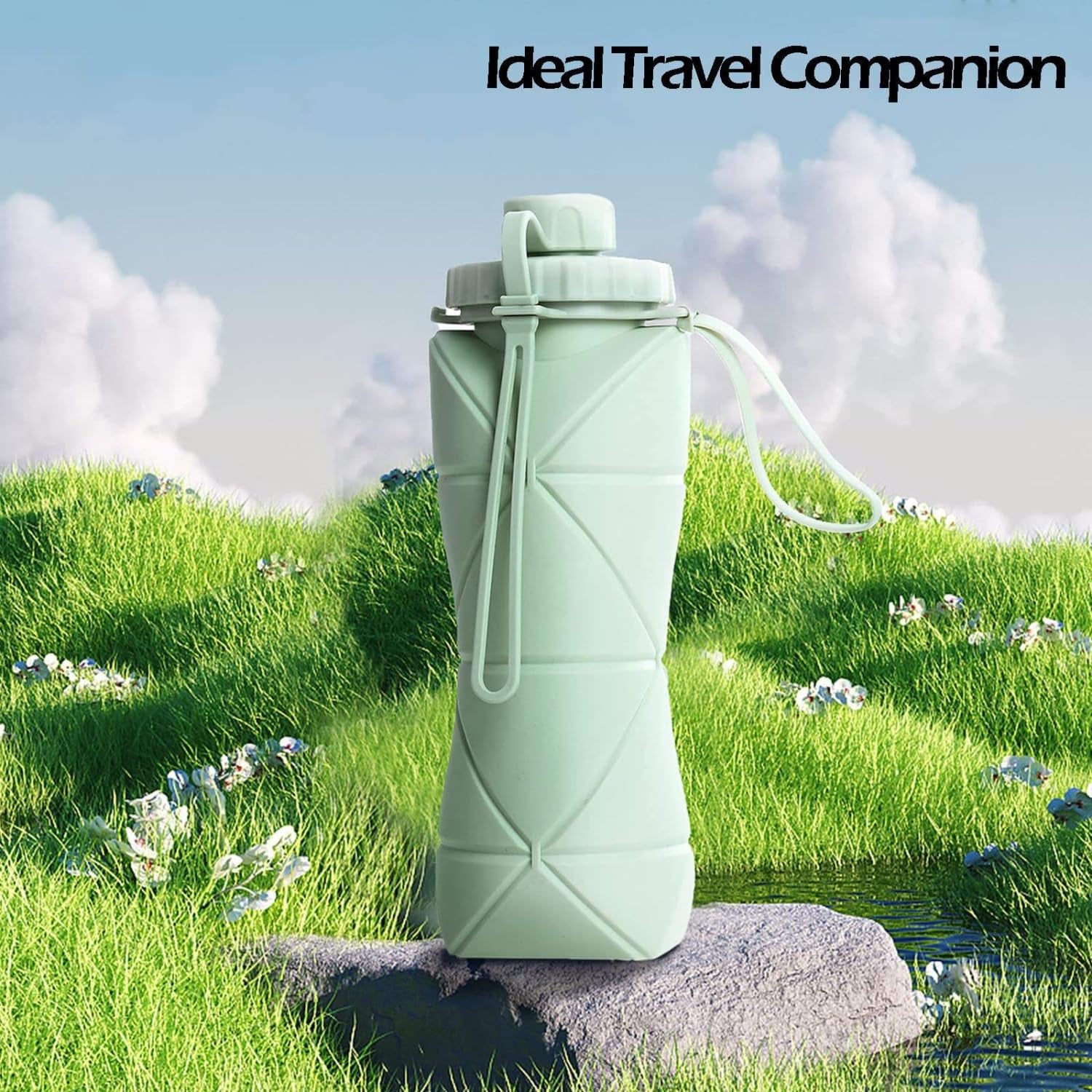 600Ml Collapsible Silicone Water Bottle ‚Äì Bpa-Free Foldable Travel Flask (Light Green)