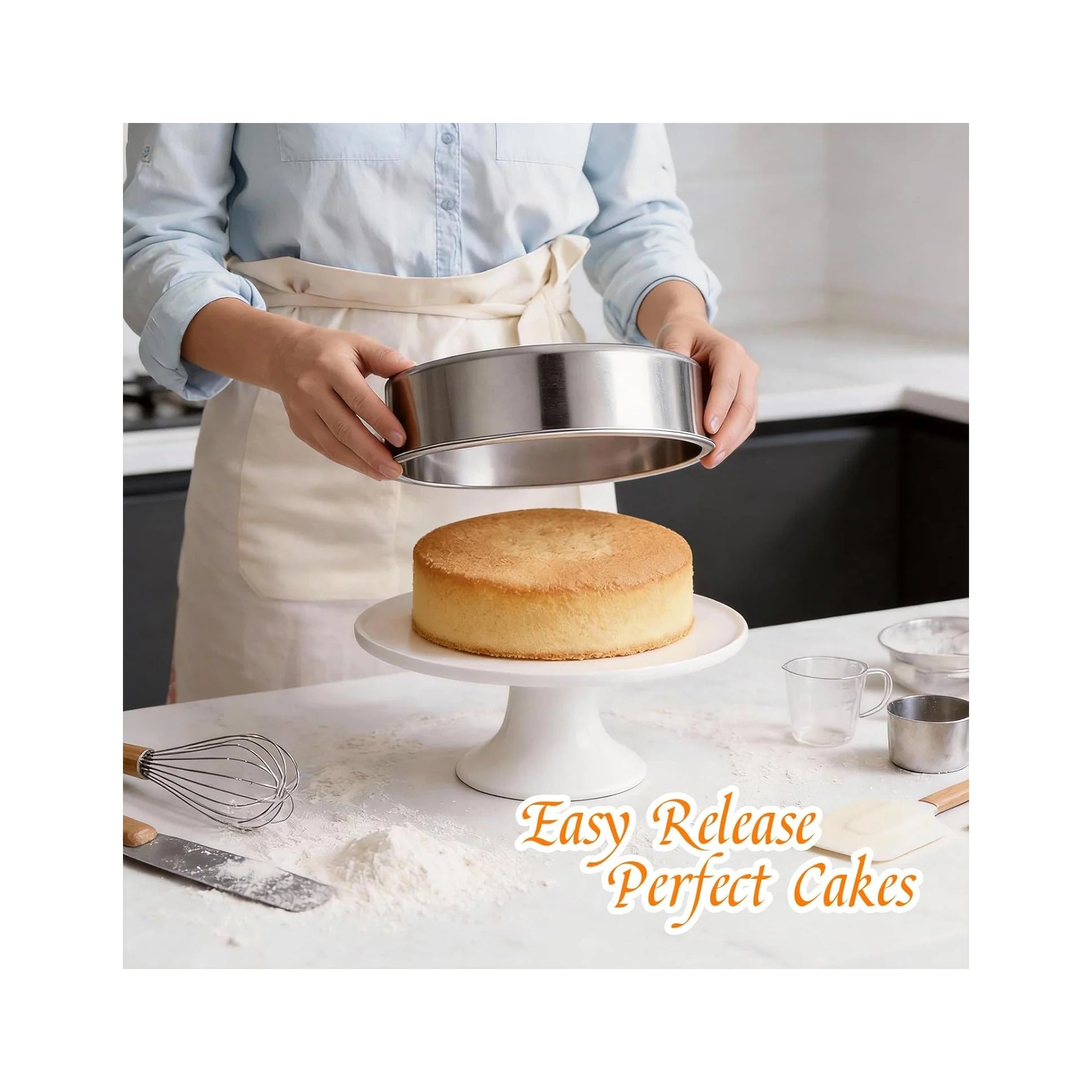 Set of 3 Stainless Steel Cake Pans - 8 Inch round Layer Cake Baking Pan Molds, Stackable Even Heating Baking Set, Dishwasher Safe Bakeware Tins for Home Bakers, Birthday Party Wedding