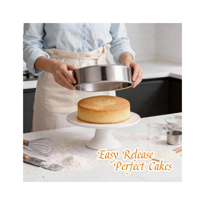 Set of 3 Stainless Steel Cake Pans - 8 Inch round Layer Cake Baking Pan Molds, Stackable Even Heating Baking Set, Dishwasher Safe Bakeware Tins for Home Bakers, Birthday Party Wedding
