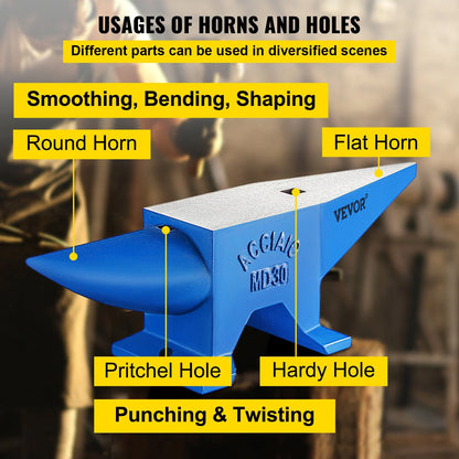 VEVOR Pro Horn Anvil , 30KG/66.1LBS Weight Steel Anvil Blacksmith Blacksmith Anvil, Portable Rugged Cast Iron Anvil Blacksmith Anvil Stable Workbench Blacksmith Forge Anvil Tool
