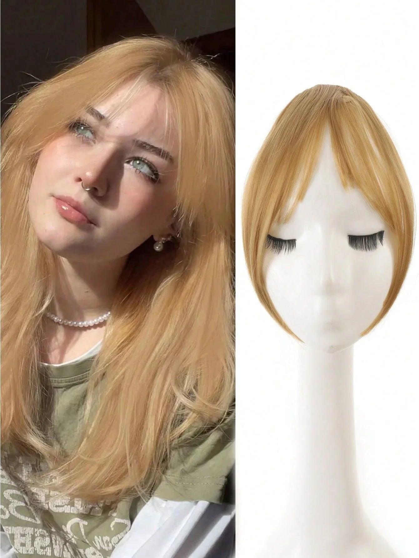 Synthesis Wig Middle-Part Bangs Hair Extensions Clip in Forehead Natural Seamless French Oblique Bangs Eight-Character Bangs