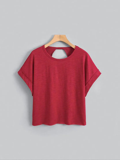 Women'S Plain Cut Out Asymmetrical Hem Batwing Sleeve Tee, Casual Short Sleeve round Neck T-Shirt for Summer, Ladies Clothes for Daily Wear, Tops, Womenswear
