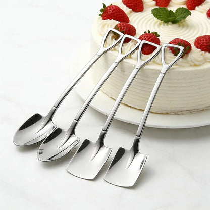 4 Pcs 6" Small Dessert Spoons, Stainless Steel Shovel Shape Coffee Ice Cream Spoons, Creative Tableware Tea Sugar Stirring Spoon for Party Festival Gift