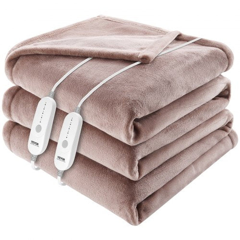 VEVOR Heated Blanket Electric Throw, 100 X 90 King Size, Soft Flannel Heating Blanket with 10 Hours Timer Auto-Off & 5 Heating Levels, Dual Control, Machine Washable, ETL & FCC Certification (Beige)