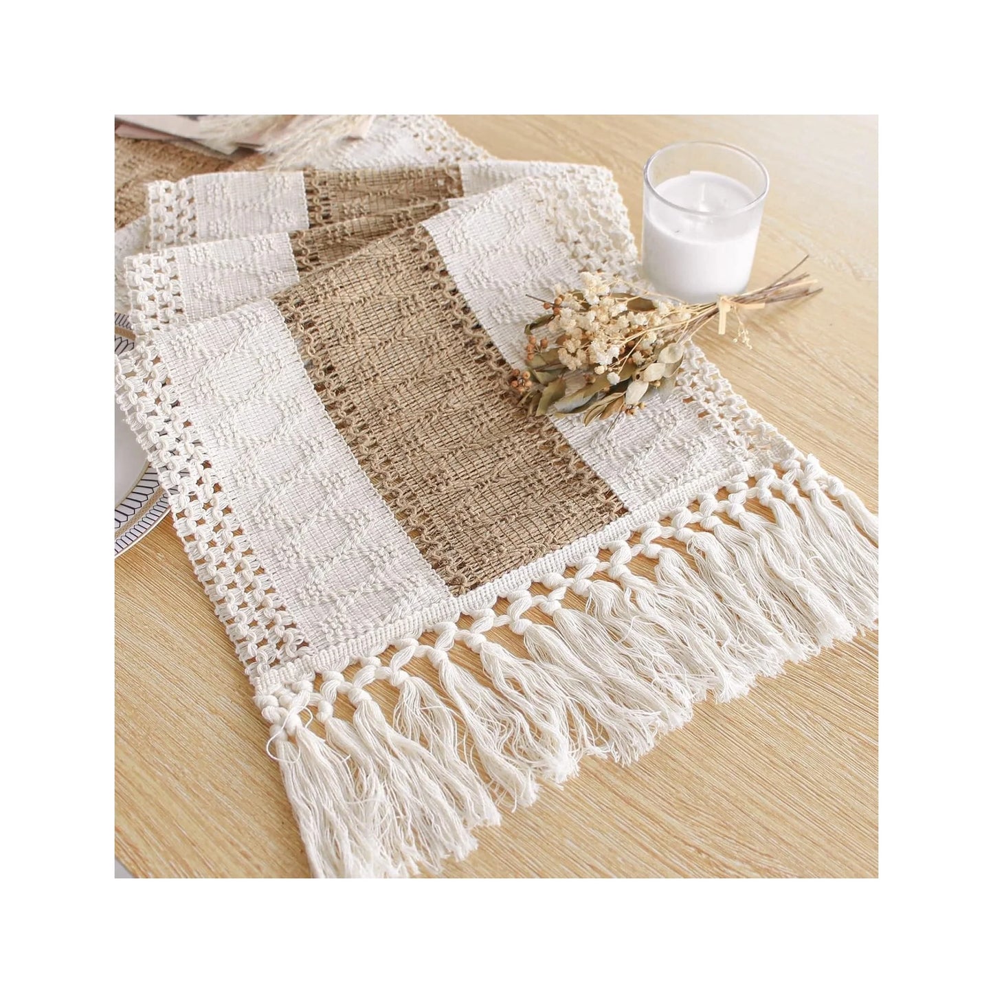Boho Table Runner for Thanksgiving Fall Christmas Home Decor with Tassels 72 Inches Long Pottery Barn Furniture Farmhouse Rustic Macrame Burlap Table Decoration for Living Room