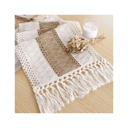 Boho Table Runner for Thanksgiving Fall Christmas Home Decor with Tassels 72 Inches Long Pottery Barn Furniture Farmhouse Rustic Macrame Burlap Table Decoration for Living Room