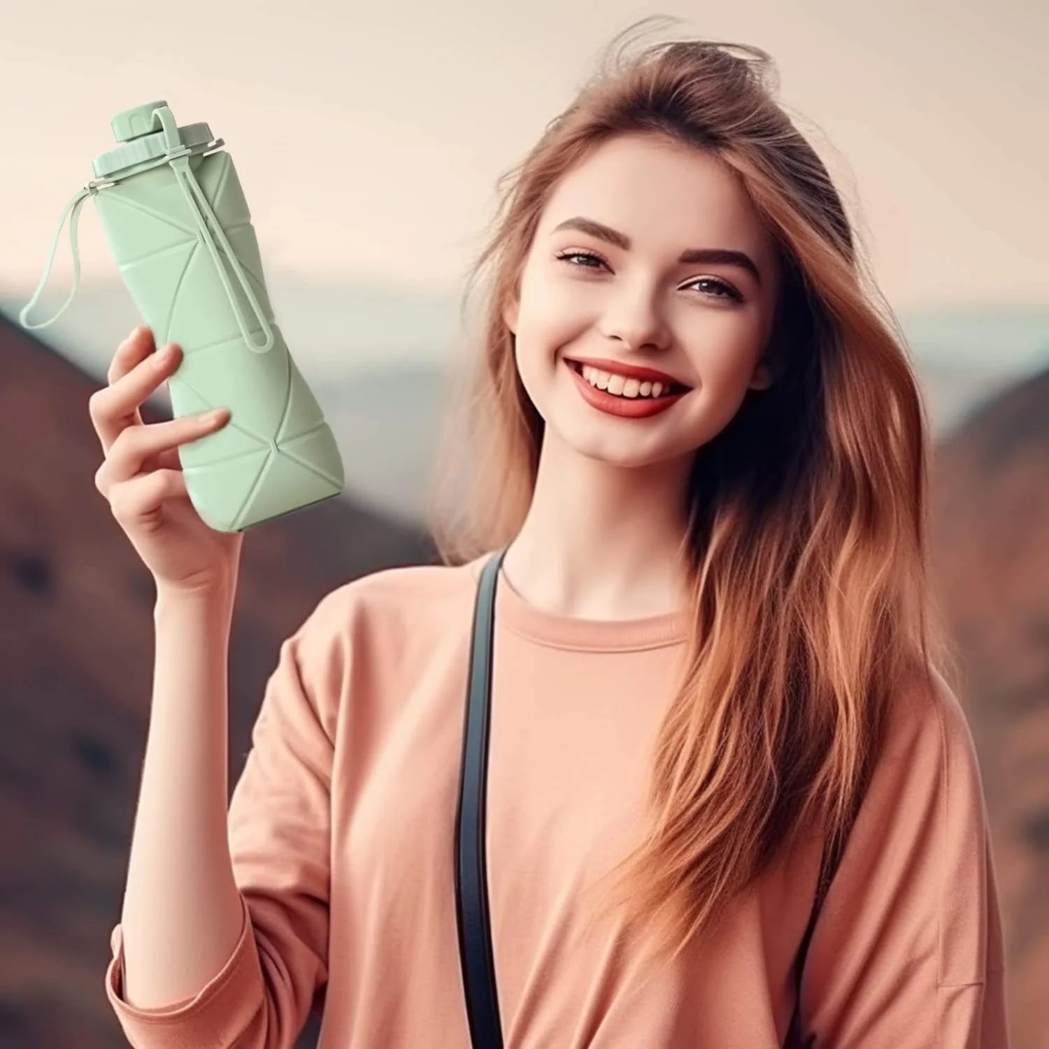 600Ml Collapsible Silicone Water Bottle ‚Äì Bpa-Free Foldable Travel Flask (Light Green)