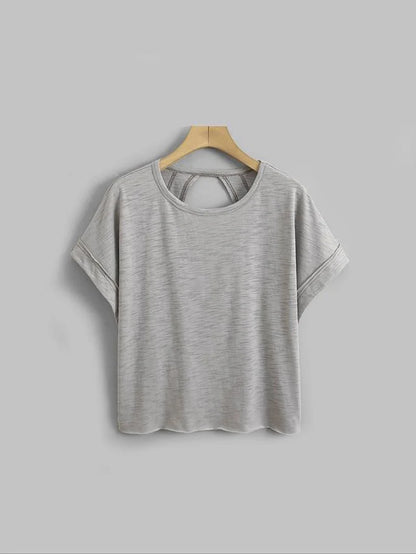 Women'S Plain Cut Out Asymmetrical Hem Batwing Sleeve Tee, Casual Short Sleeve round Neck T-Shirt for Summer, Ladies Clothes for Daily Wear, Tops, Womenswear