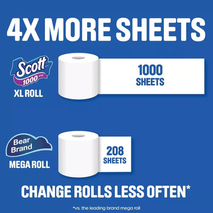 1000 Septic-Safe 1-Ply Toilet Paper - 4 Rolls: 1000 Sheets per Roll