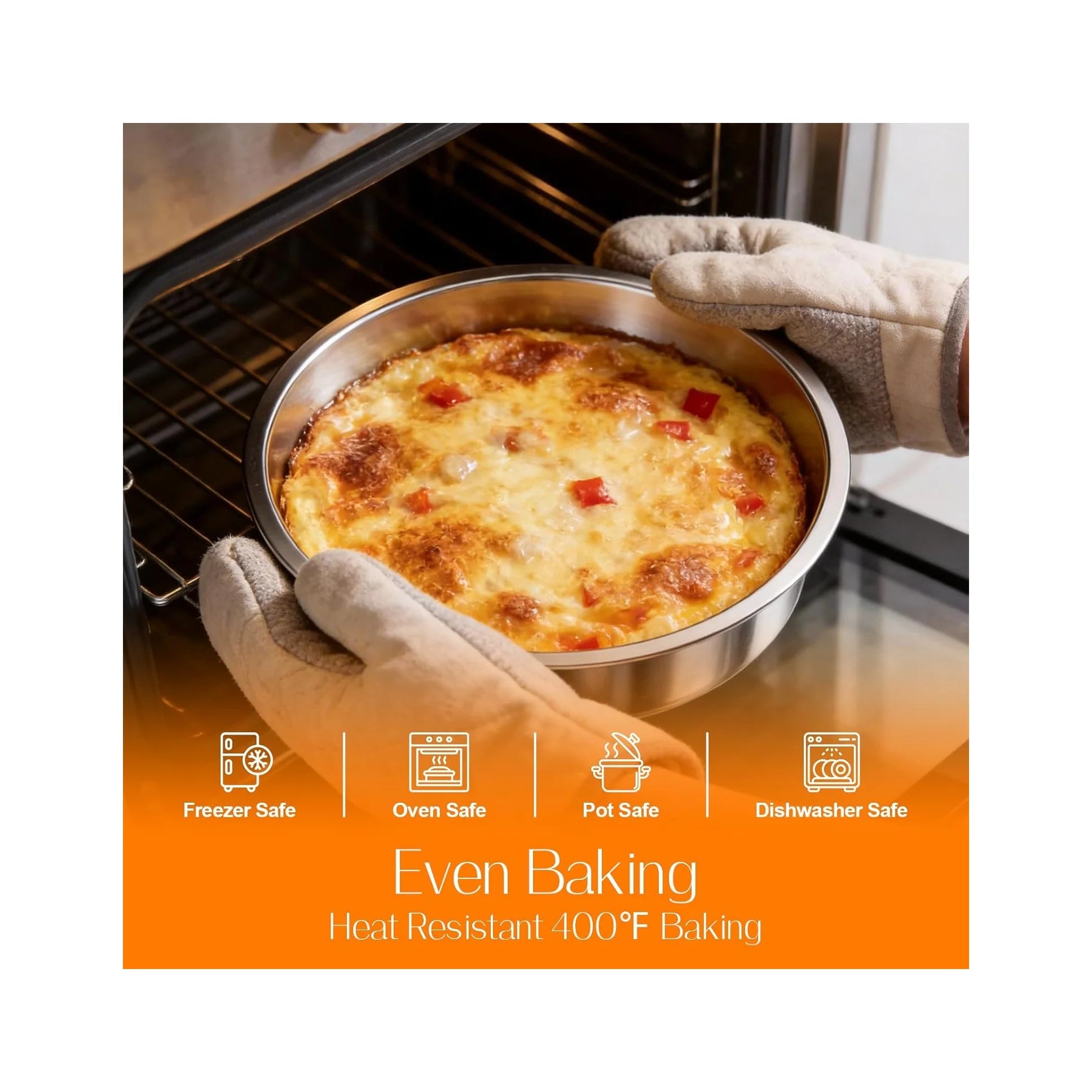 Set of 3 Stainless Steel Cake Pans - 8 Inch round Layer Cake Baking Pan Molds, Stackable Even Heating Baking Set, Dishwasher Safe Bakeware Tins for Home Bakers, Birthday Party Wedding
